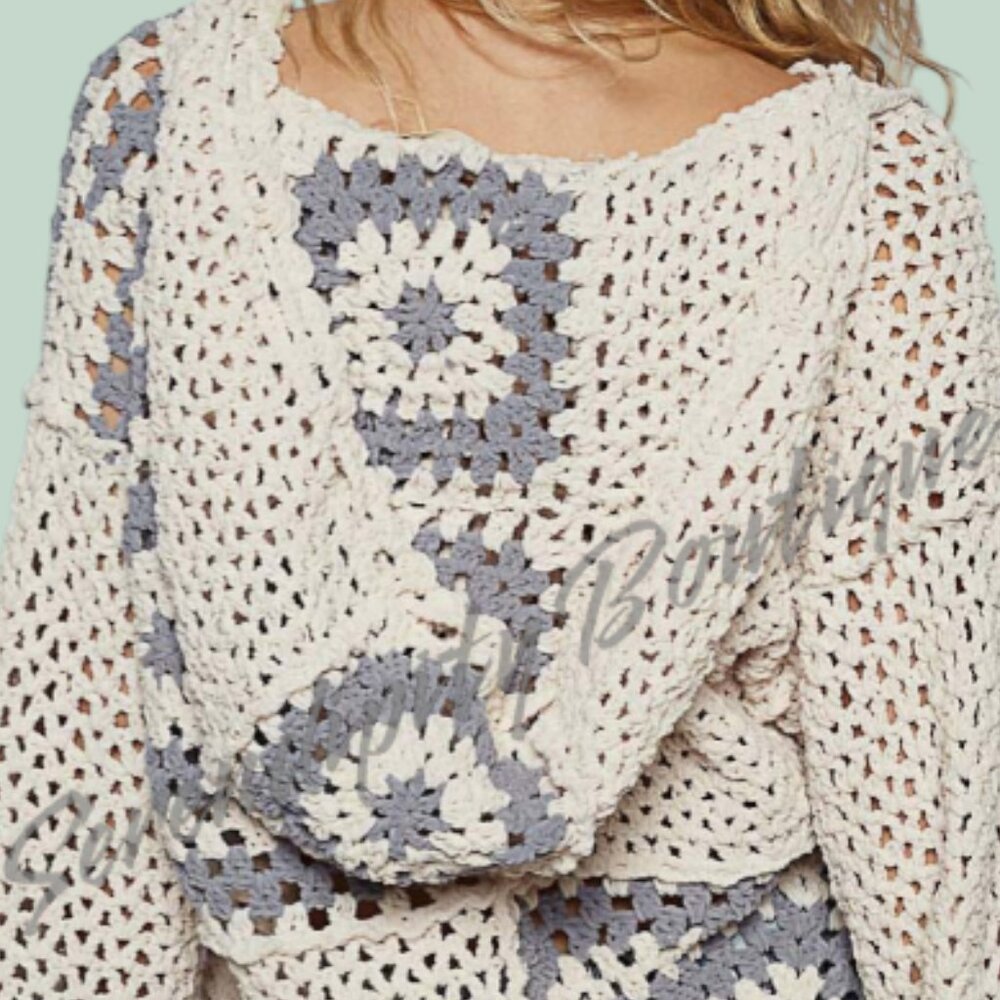 POL Boho Slouchy Thick Lush Oversized Lavender Crochet Button Up Hoodie Sweater - Picture 5 of 11